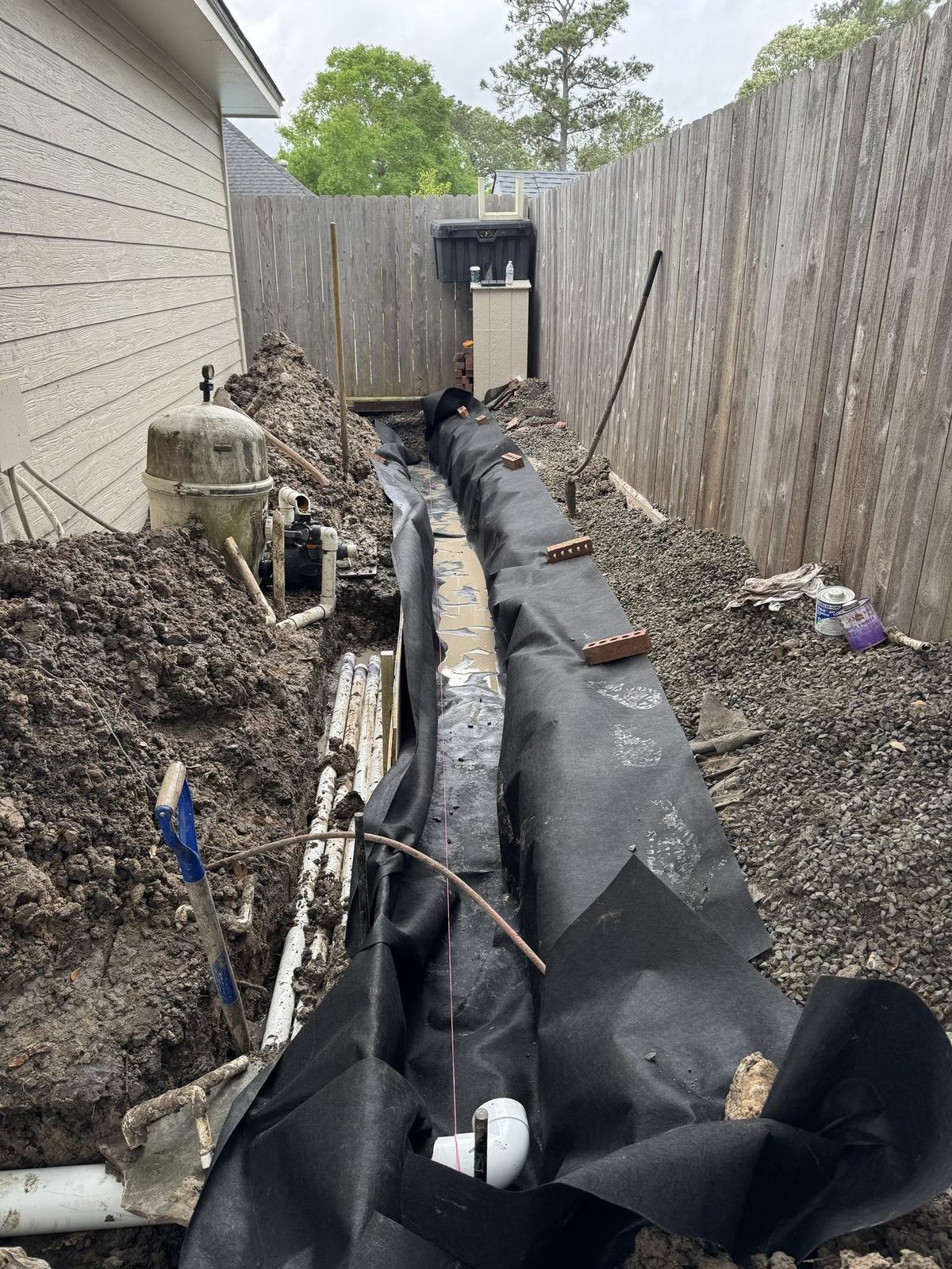 New pool plumbing lines trenched and bedded
